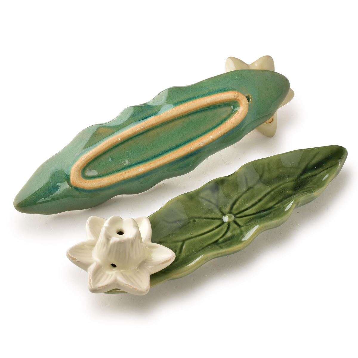 RÄUCHERSTÄBCHENHALTER Lotus 1 Stk Grün-Creme 21x6x6cm Keramik - Creme/Grün, Keramik (5.5/5.5/21.5cm) - Mondex