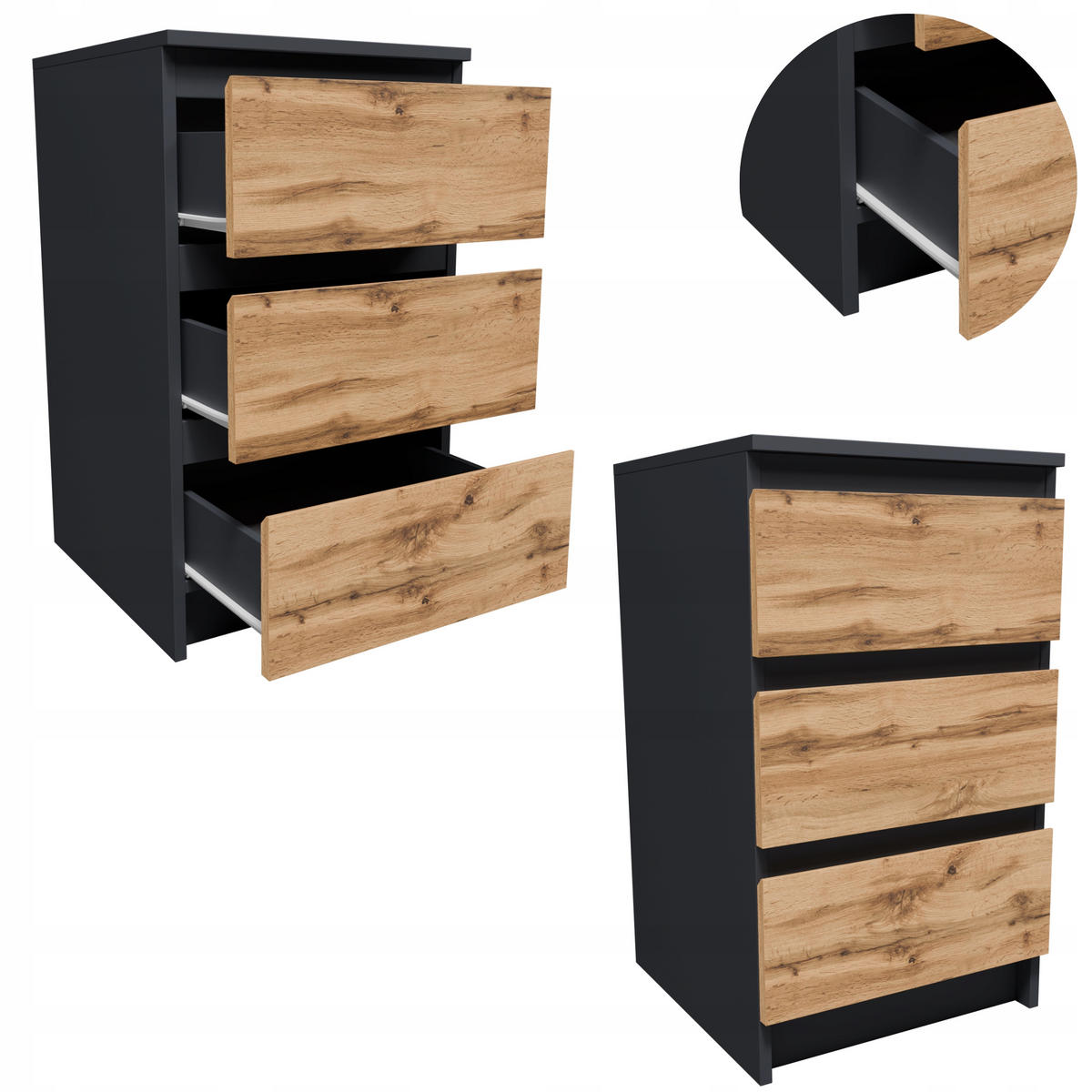 KOMMODE CR3-T-9 Graphit-Wotan Eiche 40,2/44/69,4 cm - Eiche Wotan/Graphitfarben, Holzwerkstoff (40.2/69.4/44cm)