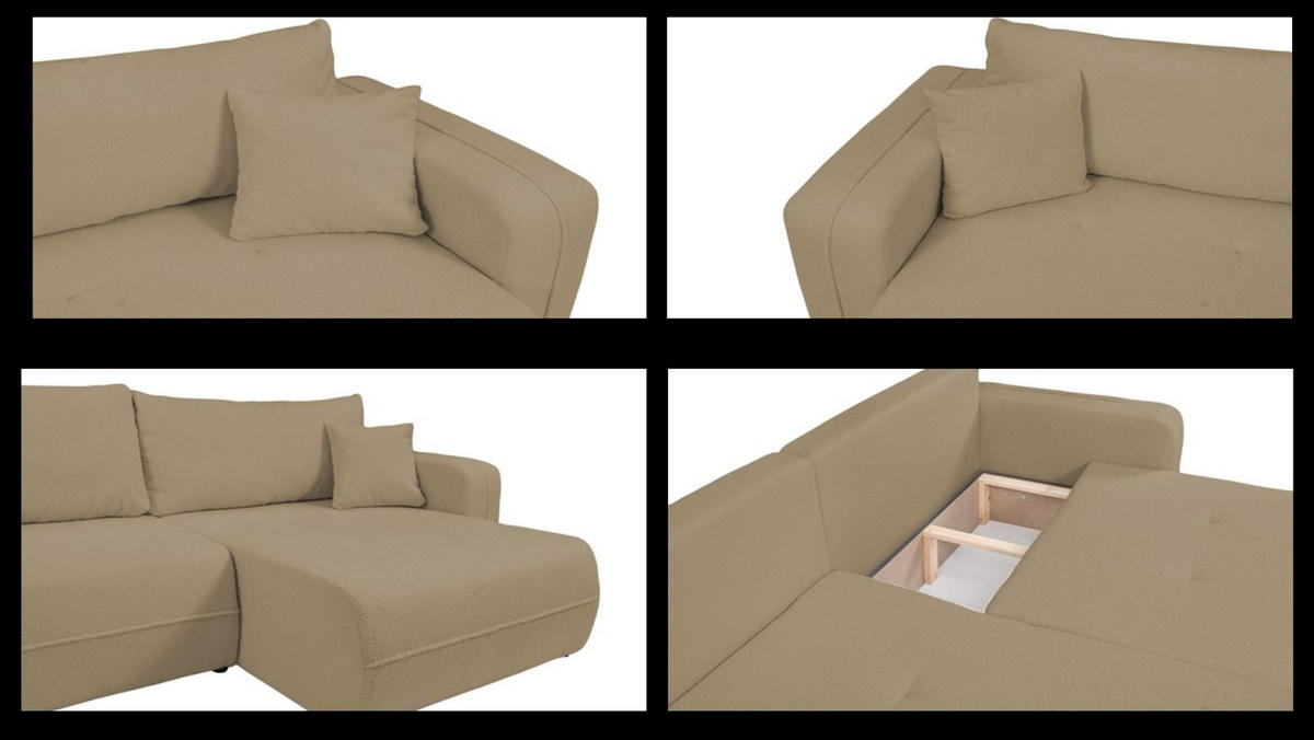 ECKSOFA Oreo L-Form Mit Bettkasten Und Schlaffunktion Quelle-Stoff Hellbraun Rechts - Hellbraun, Holz (247/143cm) - Kaiser Möbel