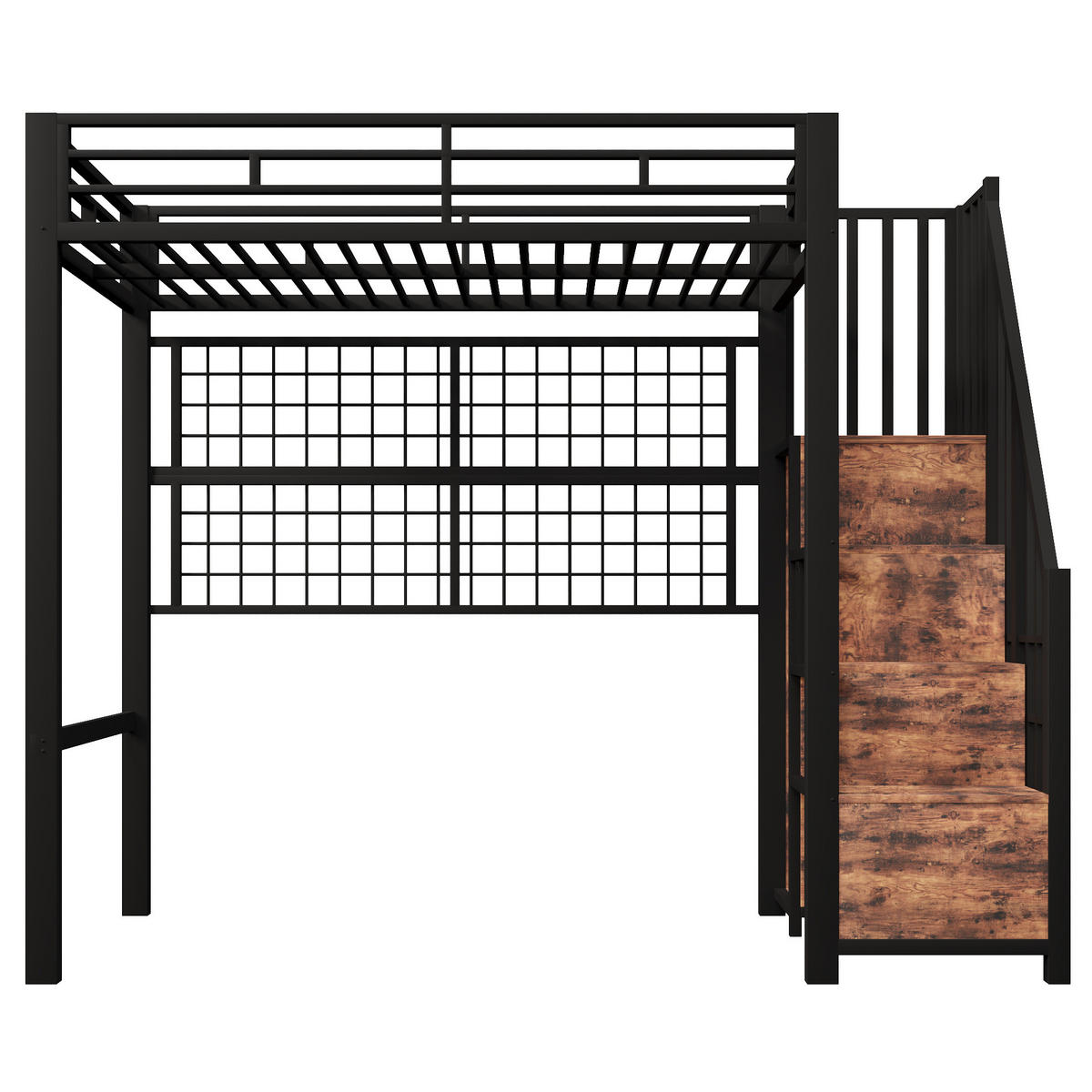 HOCHBETT 90/200 cm mit Stauraumleiter, Kleiderschrank, Hängegitter und 7-Farben-LED, Schwarz - Schwarz, Metall (90/200cm) - Redom