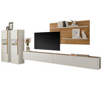 WOHNWAND weiß, Eiche Wotan 5-teilig 440 cm - Eiche Wotan/Schwarz, Glas/Holz (440/180/40cm) - Furn.Design