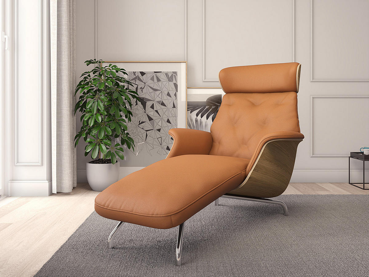 RELAXLIEGE - Echtleder - Chromfarben/Cognac, Leder/Metall (83/103/147cm) - home24