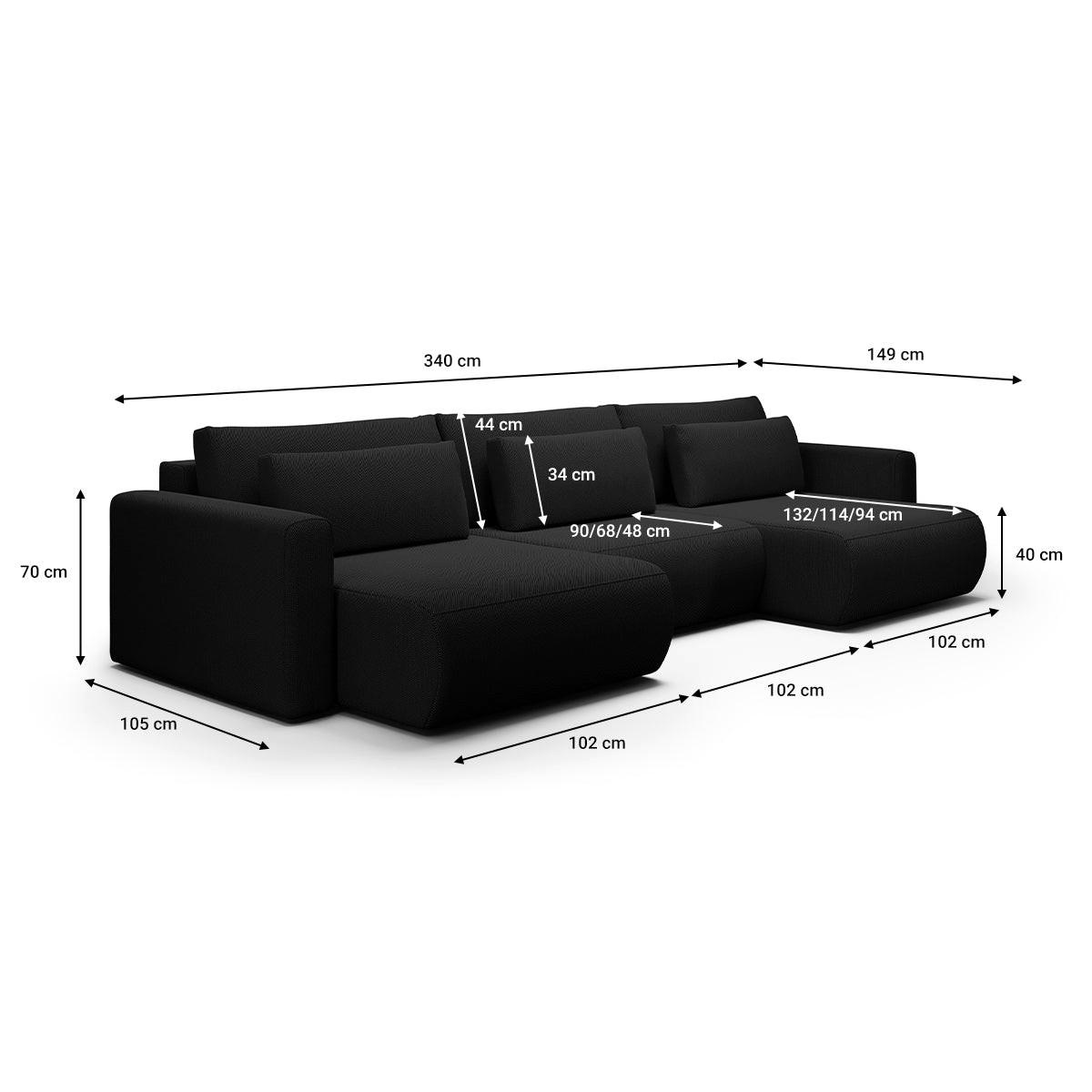 PANORAMASOFA Evy 4 Sitzplätze Schwarz - Schwarz, Holz (340/82/149cm) - Petits-meubles