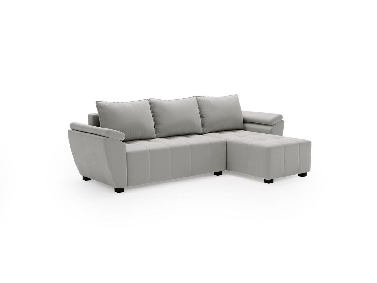 ECKSOFA ZEUS L Monolith 84 Rechts mit Schlaffunktion - Grau, Textil (251/140cm) - Bedante