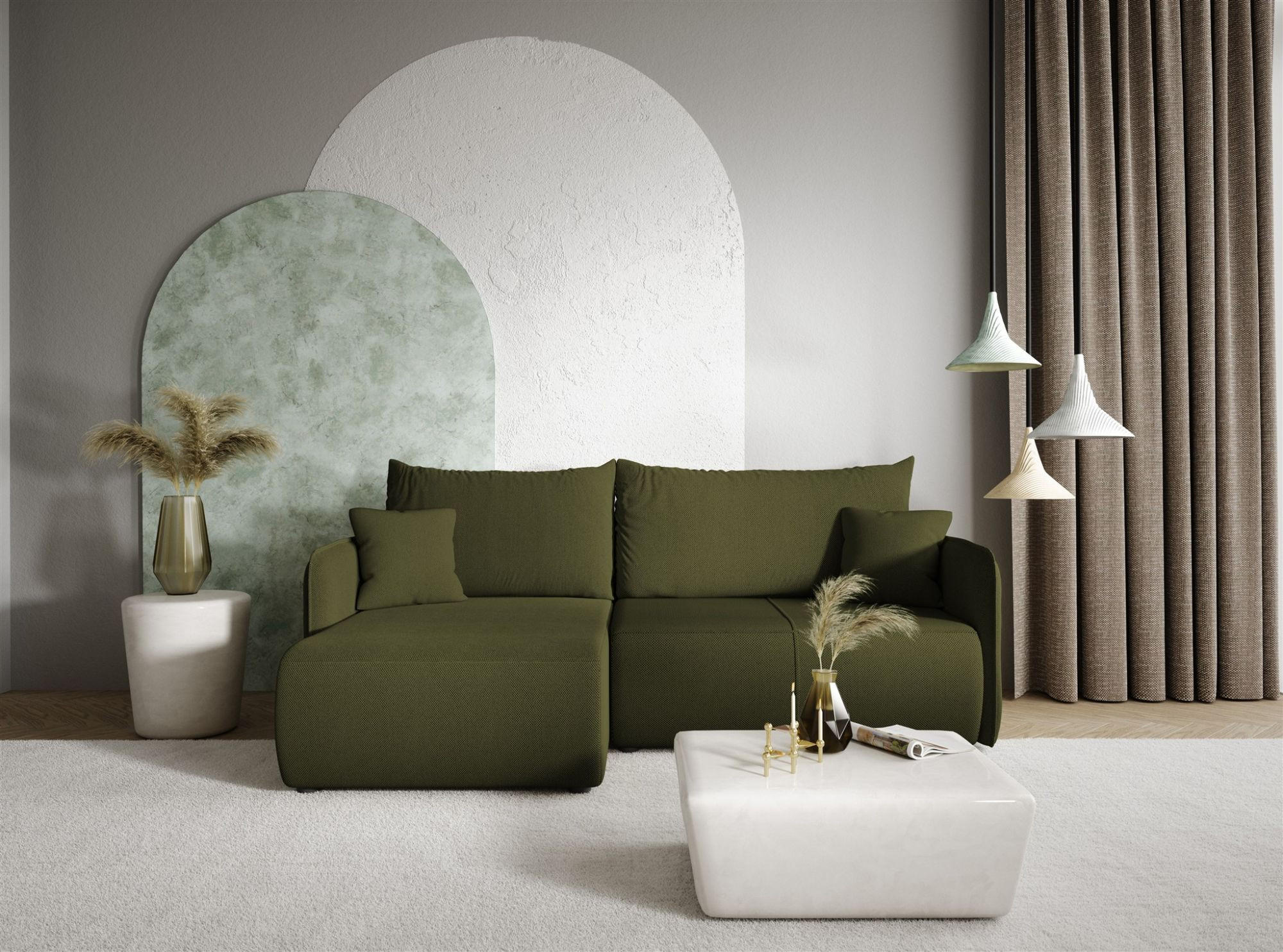 ECKSOFA Calgary - Grün, Holzwerkstoff/Textil (207/148cm) - Fun Möbel