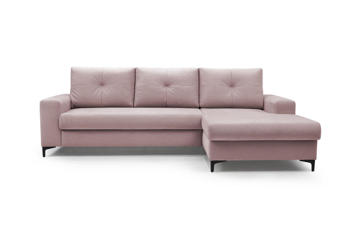 ECKSOFA AVRA L-förmig, mit Stauraumbehälter-in RINO-Stoff, Komfort & Eleganz, lose Rückenkissen, freistehend, RECHTS 251x165x85 cm Pink - Pink, Holz/Textil (251/165cm) - DomoHome