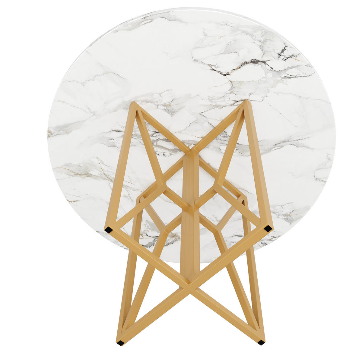 ESSTISCH 80x80x76 cm in Weiß und Gold aus MDF mit Marmoroptik auf goldfarbenen Metallbeinen - Goldfarben, Holzwerkstoff (80/80/76cm) - Modfu