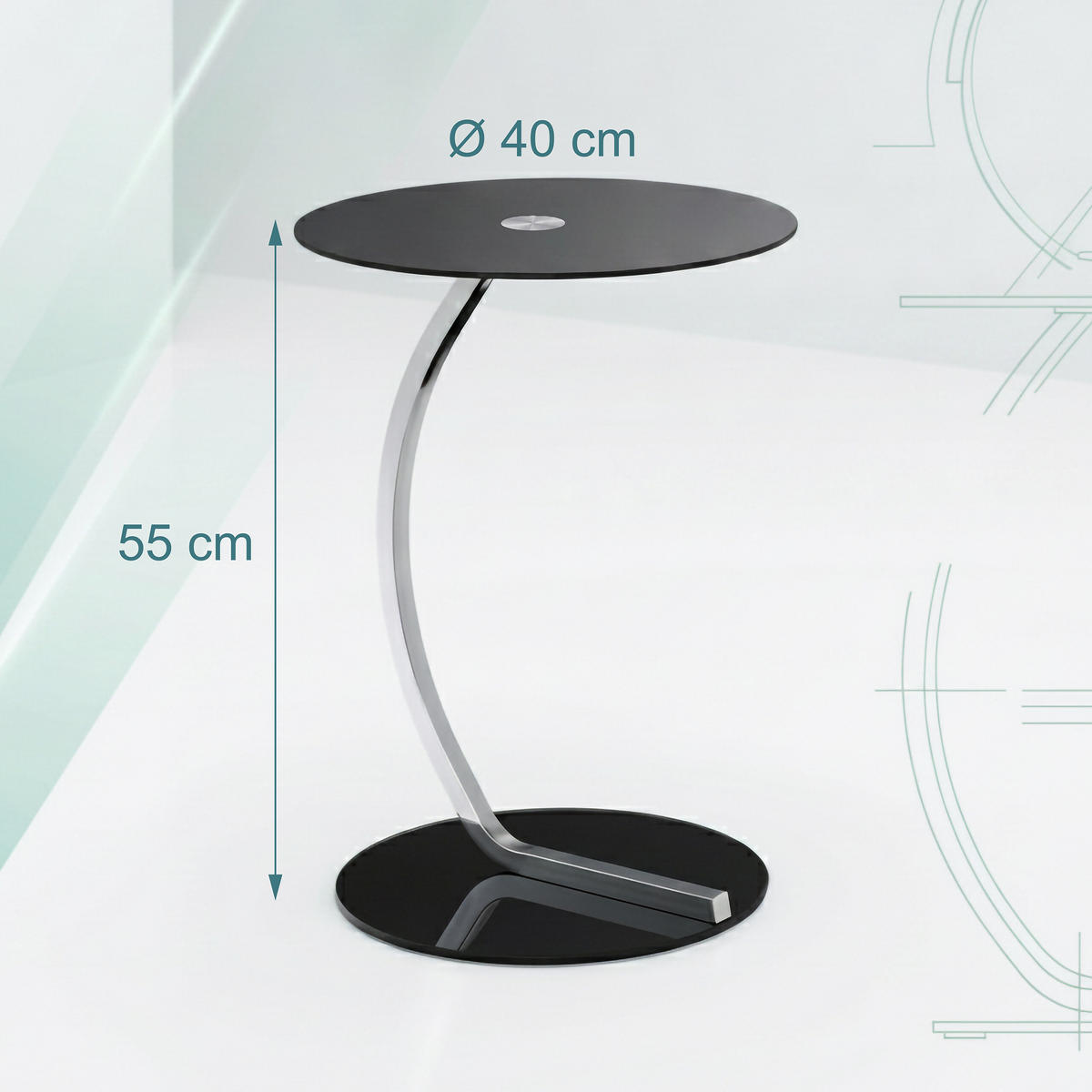 BEISTELLTISCH Schwarz Silber rund 55x40 cm - Schwarz, Glas/Metall (40/40/55cm) - Relaxdays