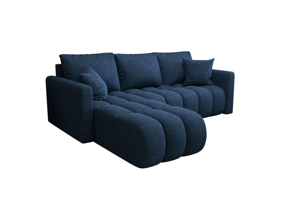 ECKSOFA GARDA links dunkelblau Strickstoff Aragon 79 - Schlaffunktion, Bettkasten - Dunkelblau, Textil (230/150cm) - Cornero
