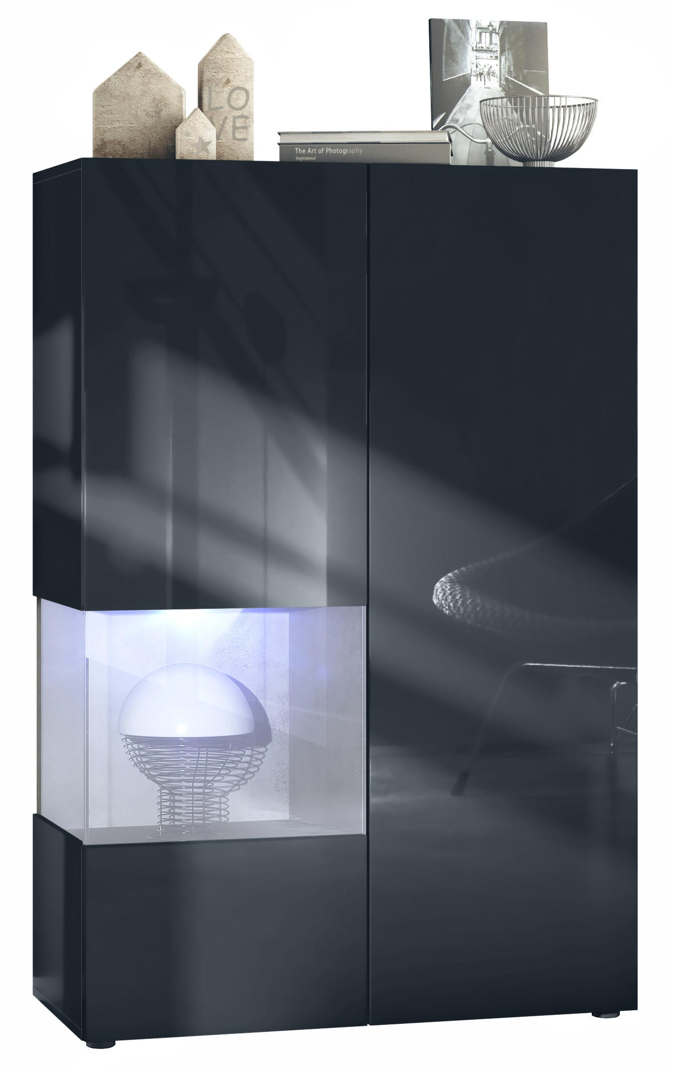 VITRINE Morena Einsatz in Beton Oxid Optik - Hellgrau, Holzwerkstoff (91.5/136.5/37cm) - Vladon