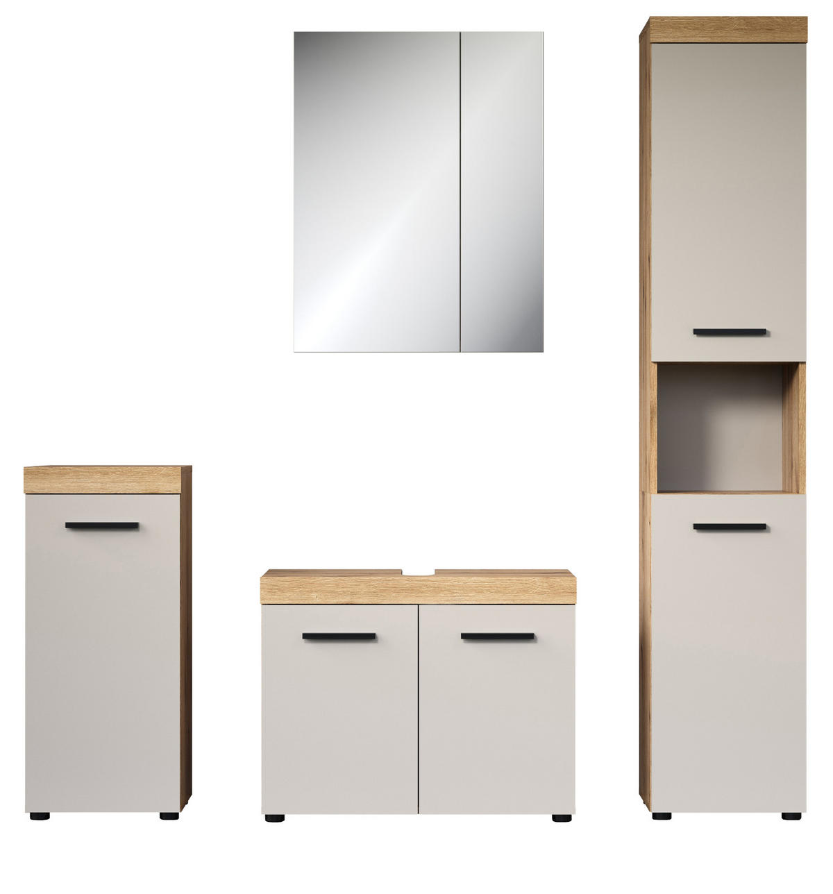 BADMÖBEL-SET Kaschmir, Evoke Eiche 4-teilig 164 x 184 cm, Badkombination in modernem Design - Kaschmir/Eichefarben, Glas/Holzwerkstoff (164/184/34cm) - Top.Furn