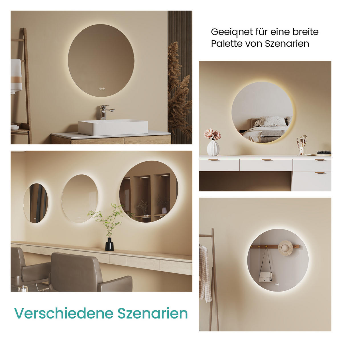 BADSPIEGEL rund mit Beleuchtung rahmenlos Ø50 cm - Weiß, Glas (50/3/50cm) - EMKE