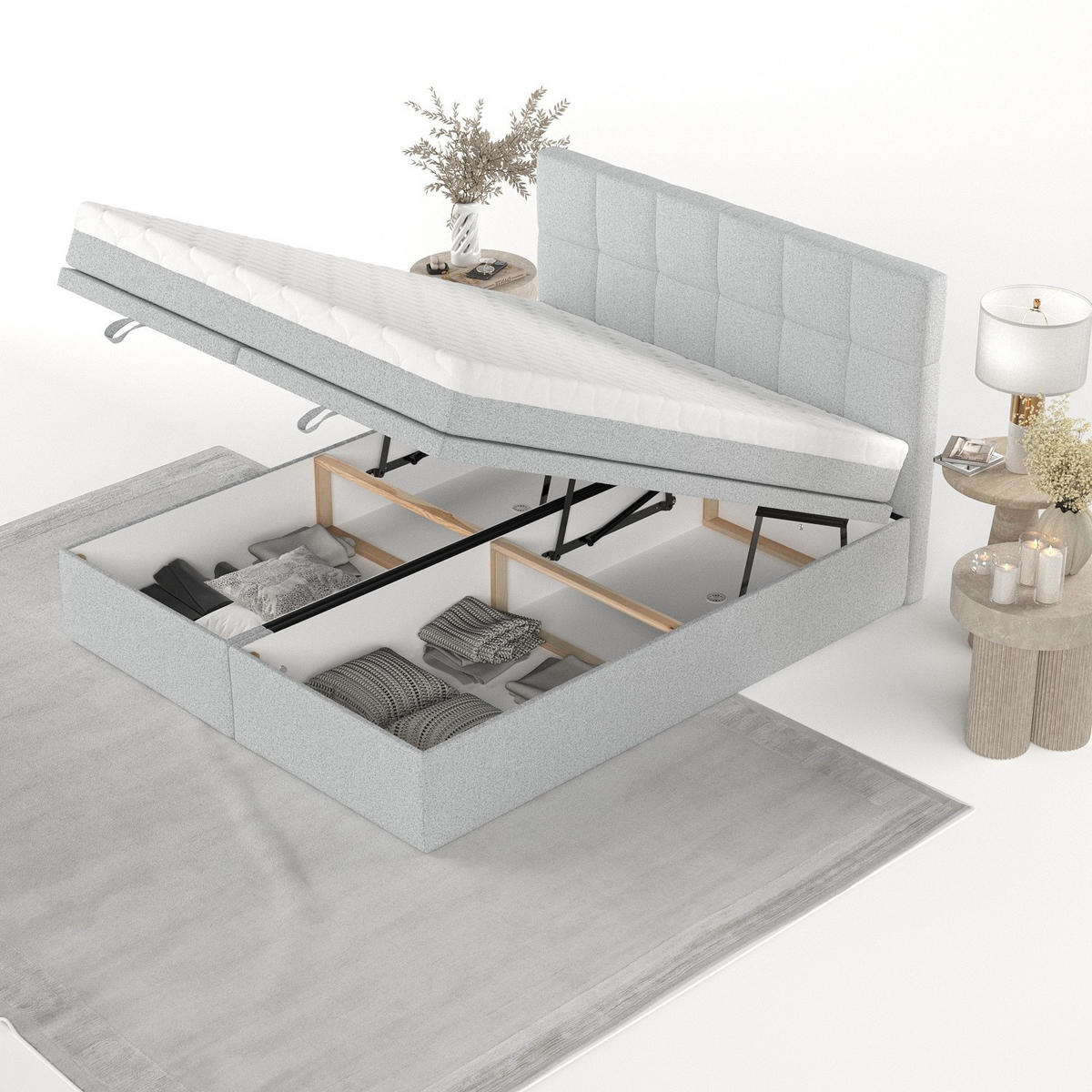 BOXBETT Elano 200/200 cm Hellgrau im Riva Stoff - Hellgrau/Schwarz, Holz/Holzwerkstoff (200/200cm) - AltaBeds