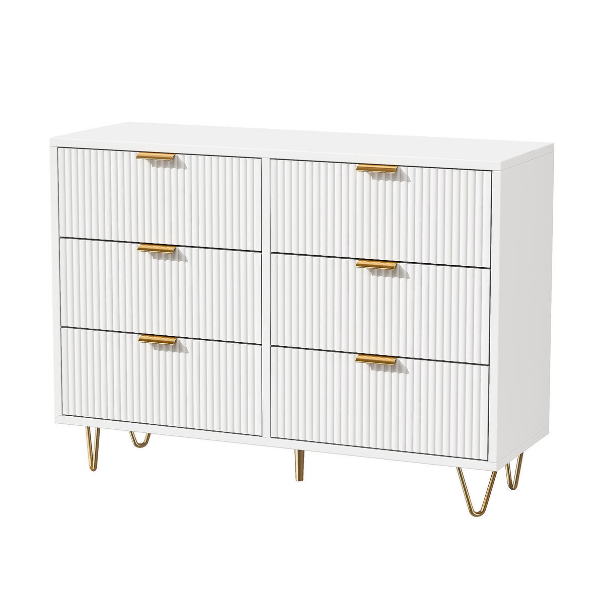 KOMMODE Modern‑Weiß mit vertikalem Rillendesign & goldenen Metallakzenten 34/100/73 cm - Weiß, Holz (100/73/34cm) - Joyfair