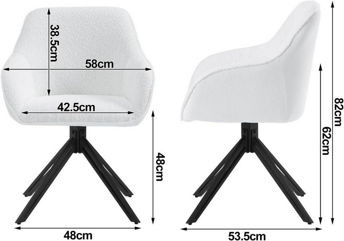 ESSZIMMERSTUHL drehbar, Bouclé, Cord, Weiß - Schwarz/Weiß, Textil/Metall (58/82/53.5cm) - Woltu