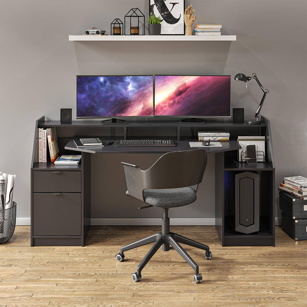 GAMING TISCH Joel Schwarz 179.8 x 65.5 cm - Schwarz, Holzwerkstoff (65.5/179.8/90.6cm) - Vicco