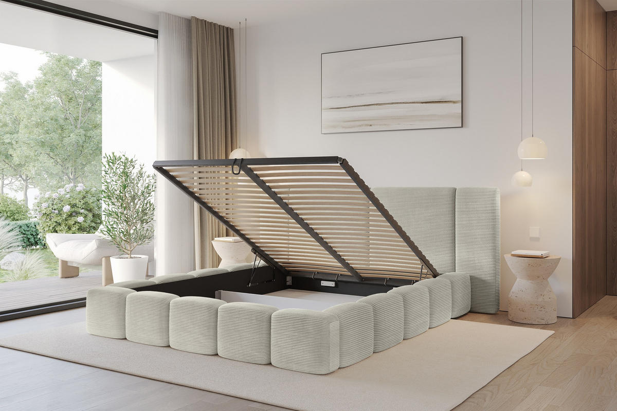 POLSTERBETT mit Bettkasten und Lattenrost, Bett mit Matratze H3/H4 - NILO 140x200 Creme - Cappuccino, Holzwerkstoff/Textil (140/200cm) - ALTDECOR