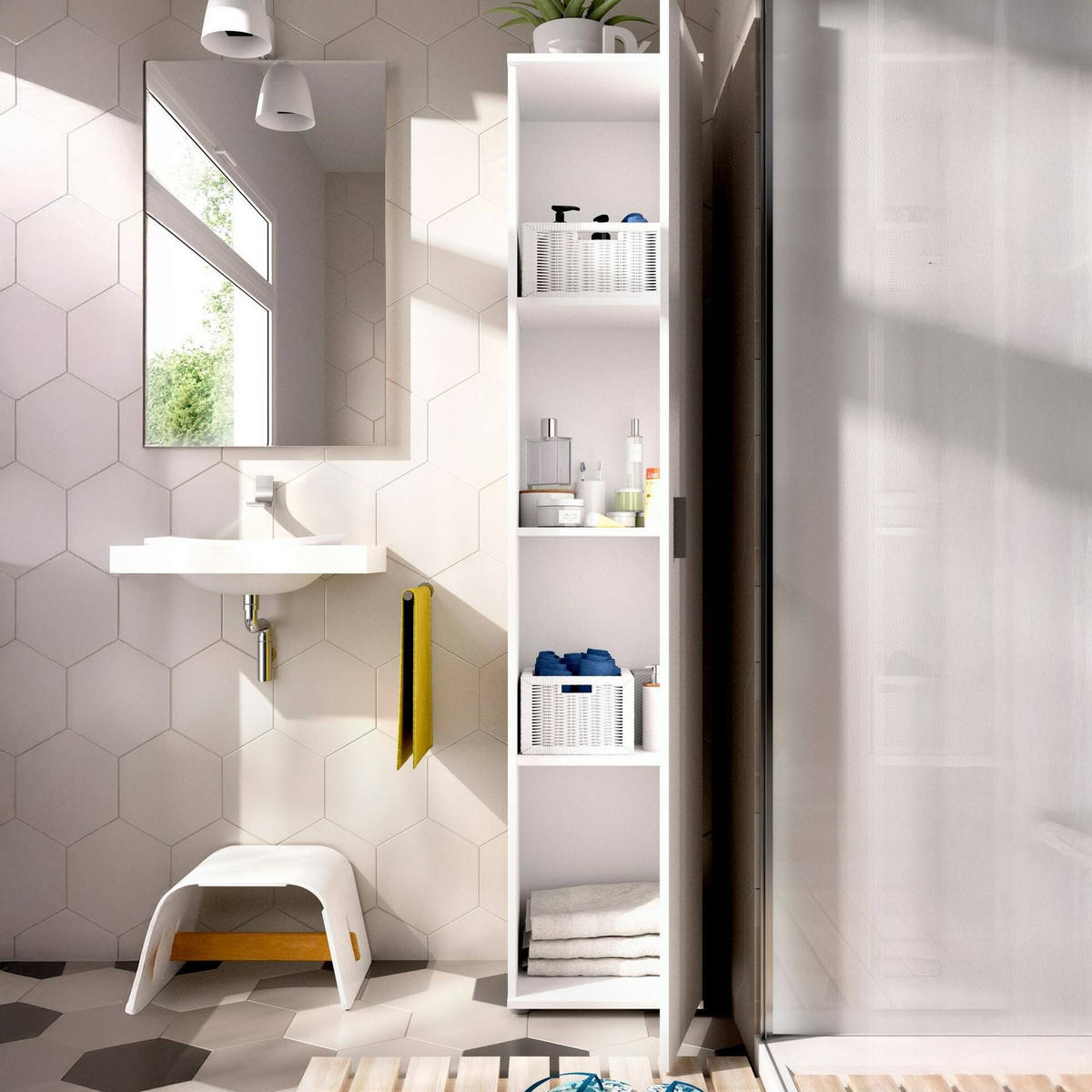 MEHRZWECKSCHRANK Holz-Effekt Weiß 35x39h190 - Weiß, Holzwerkstoff (39/190/35cm) - DMORA