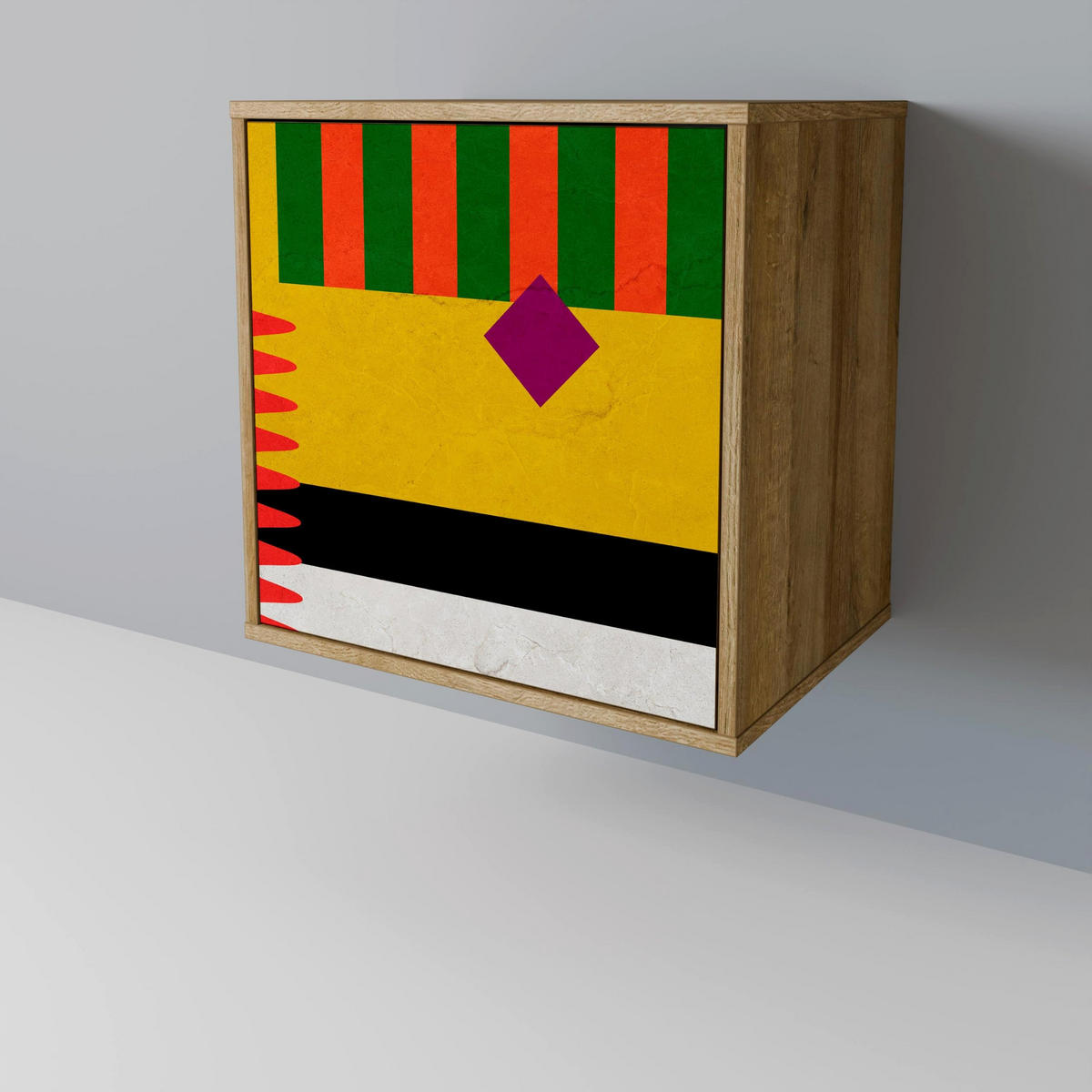 SIDEBOARD VIVID ART, Eichefarben, 57,5x42x77,5 cm, Schräge Buchenholzfüße - Eichefarben/Buchefarben, Holzwerkstoff/Buchenholz (57.5/77.5/42cm) - SpaceRebels