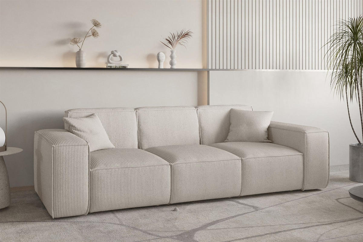 SOFASET Celes Premium 3-1-1 Stoff Scala - Beige, Holzwerkstoff/Textil (225/73/88cm) - Fun Möbel