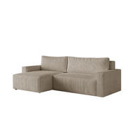 ECKSOFA LIVIO L mit Schlaffunktion und Bettkasten, weicher, dicker Cord pet friendly - POSO 02 - Ecru, Holz (230/195cm) - Dekori_Interiors