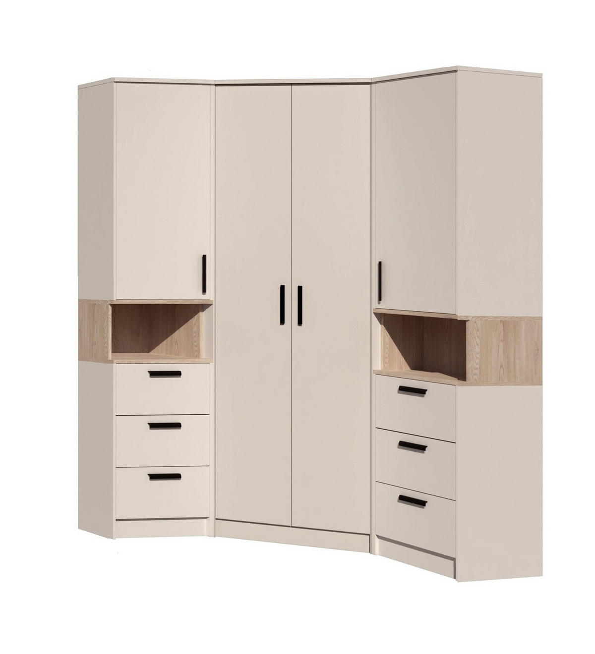 ECKSCHRANK ZWEI REGALE GRANT SET 17/C GRAUBEIGE CASHMERE 143/195/143 - Kaschmir/Schwarz, Holzwerkstoff (143/143/195cm) - Marmex Möbel