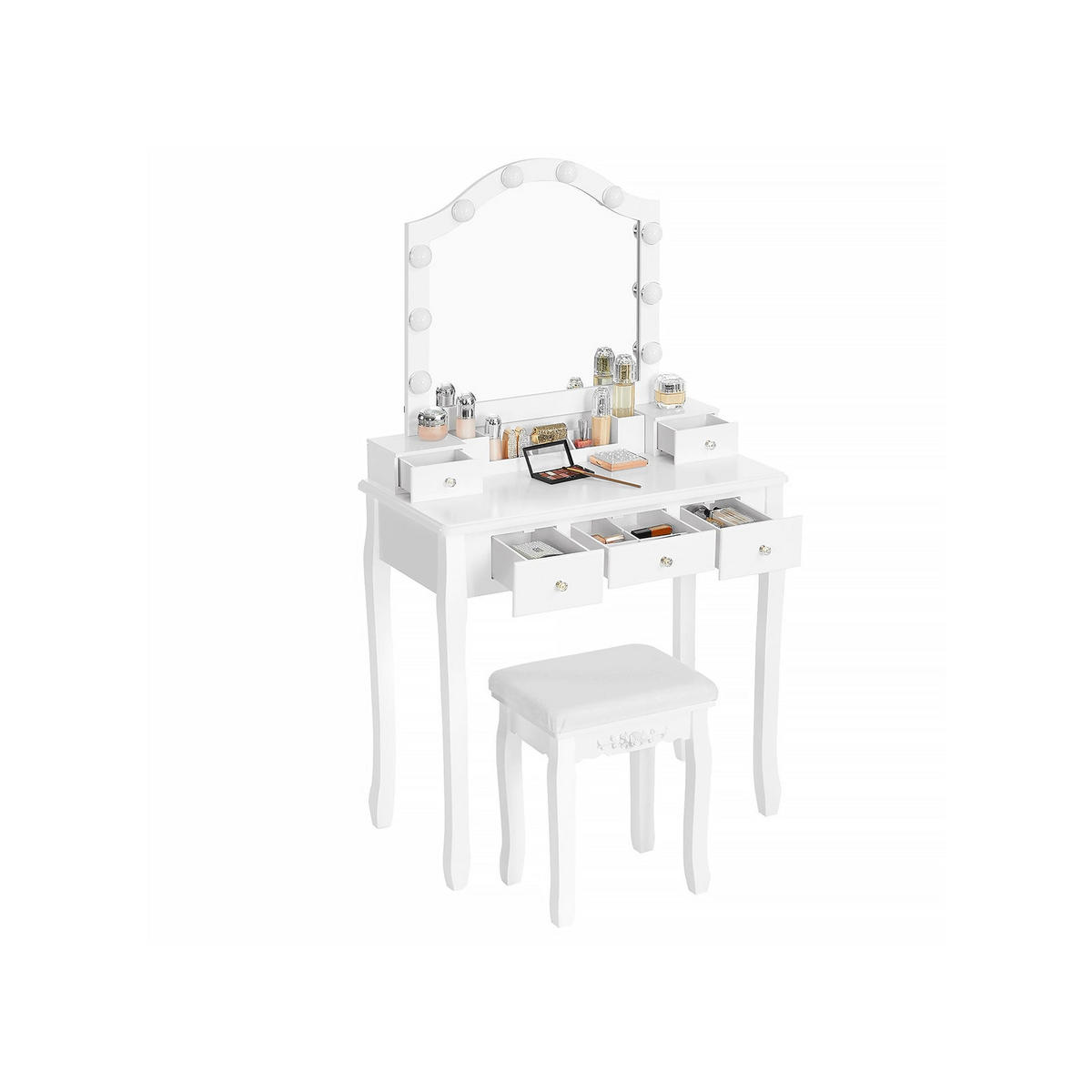 SCHMINKTISCH MIT HOCKER - Weiß, Holzwerkstoff (40/139/80cm) - Hansiro
