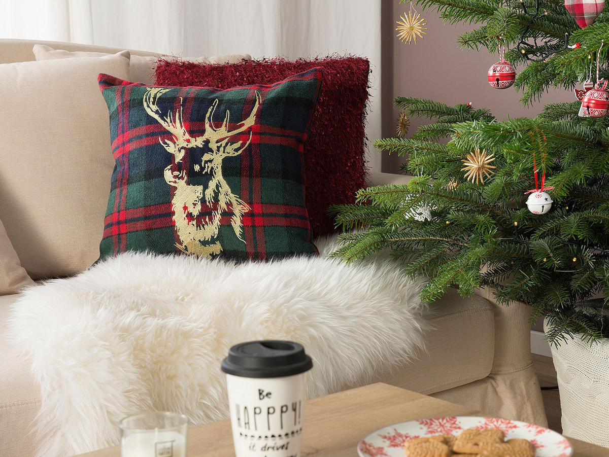 DEKOKISSEN 2er-Set Dunkelgrün 45/45 cm Rudolph - Dunkelgrün, Textil (45/45cm) - Beliani