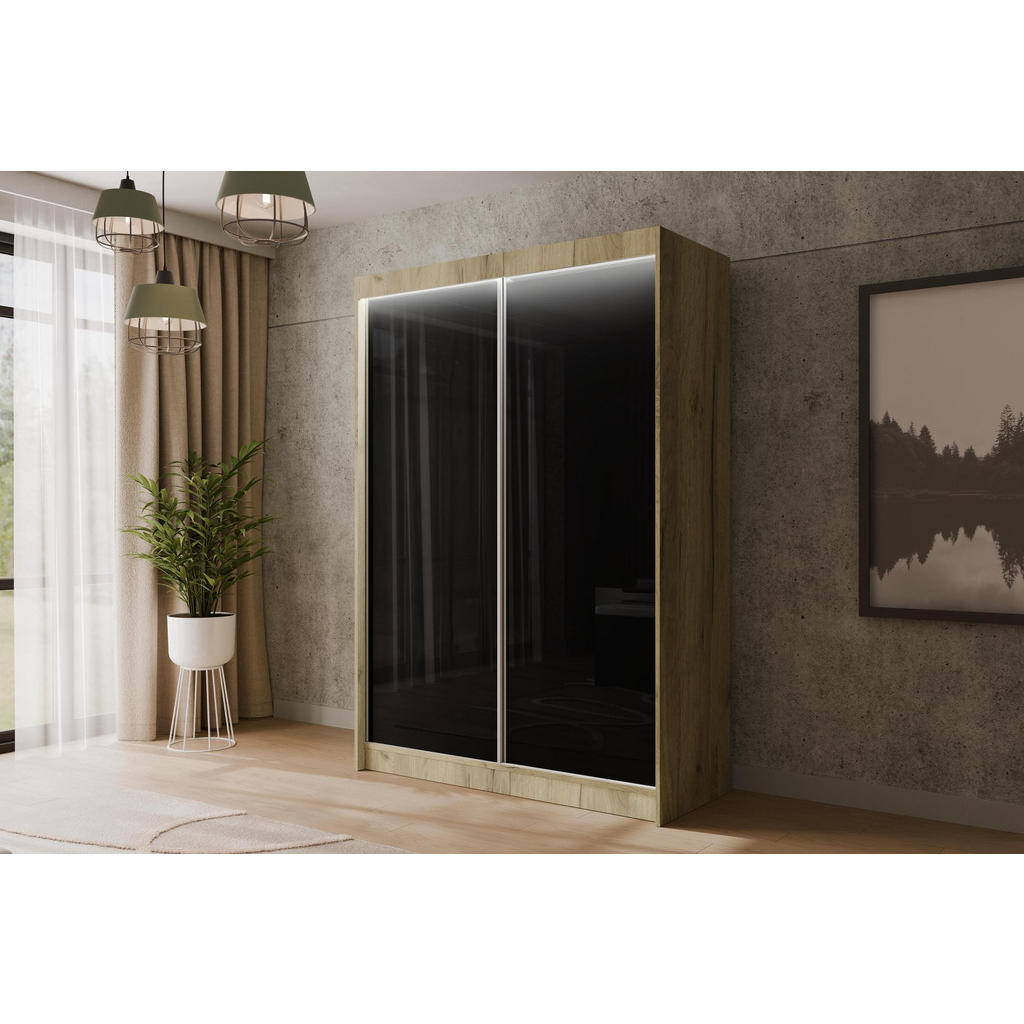 Thumbnail - Altdecor Kleiderschrank, Eiche, Schwarz, Holzwerkstoff, 150x215x61 cm, Schlafzimmer, Kleiderschränke