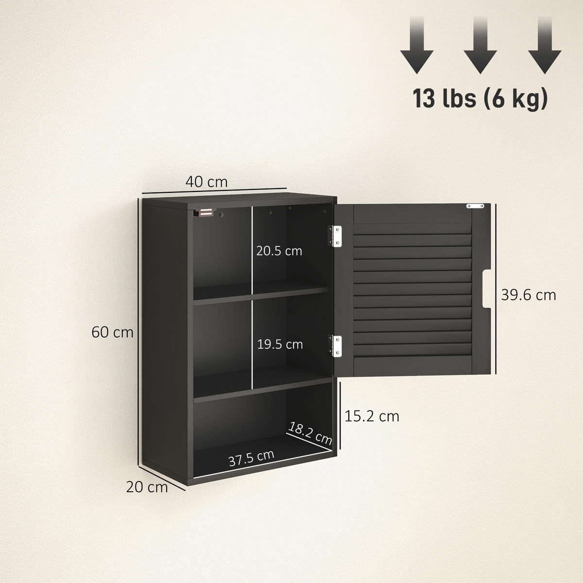 HÄNGESCHRANK Schwarz 1 Stück - Schwarz, Kunststoff (40/60/20cm) - GiPP