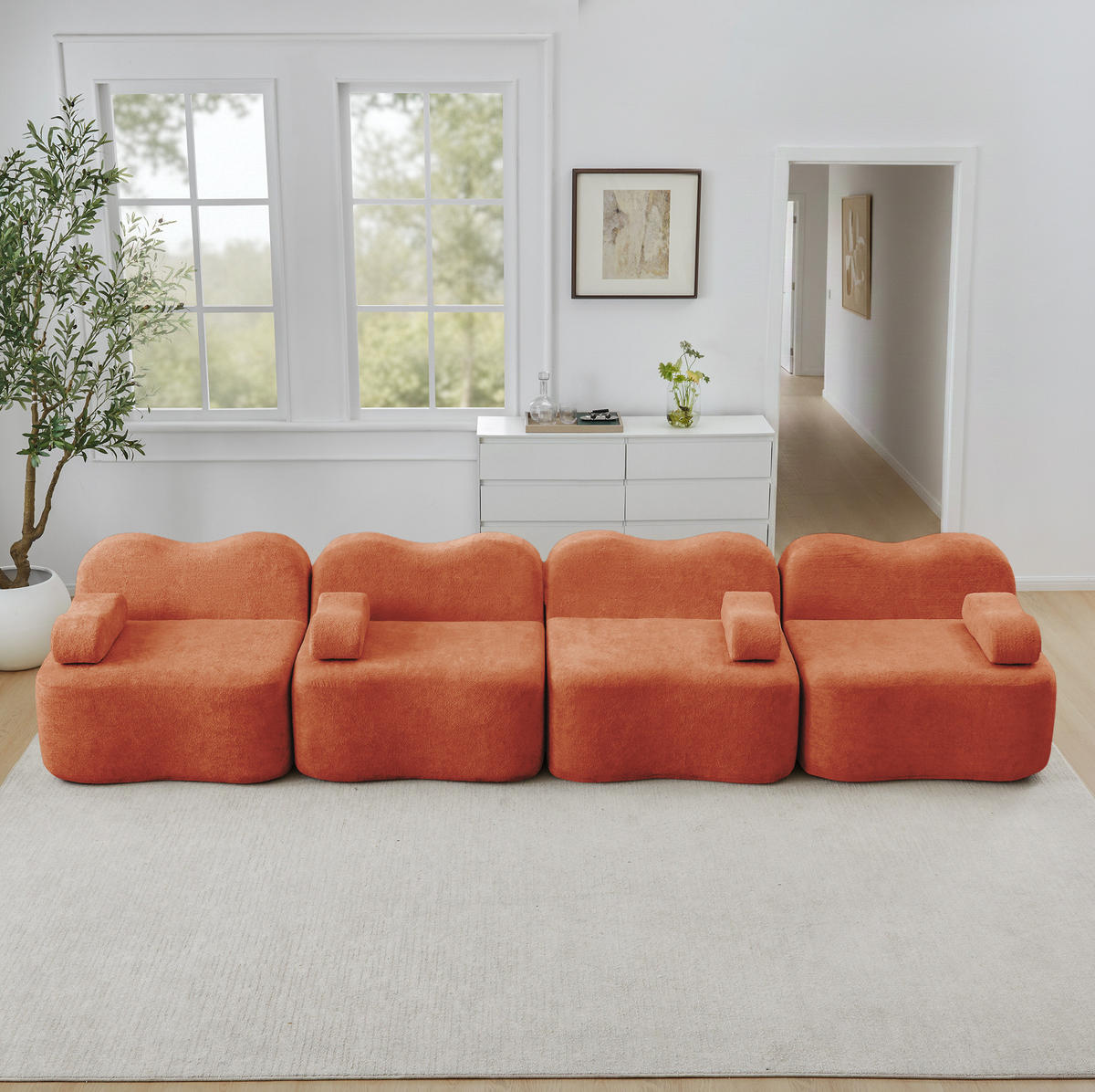 SOFA modular Wellenform Samt Orange - Orange, Holzwerkstoff (98/70/384cm) - Meubliv