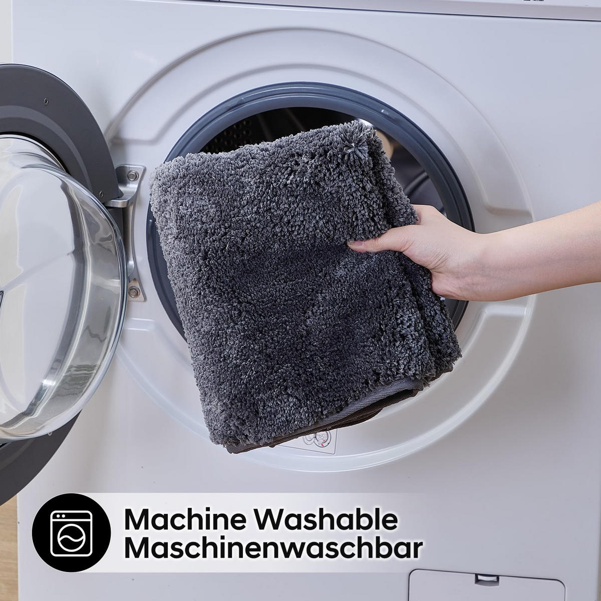 BADEMATTE rutschfest waschbar, weicher Badteppich, saugstark 50x80 cm Dunkelgrau - Dunkelgrau, Textil (50/80cm)