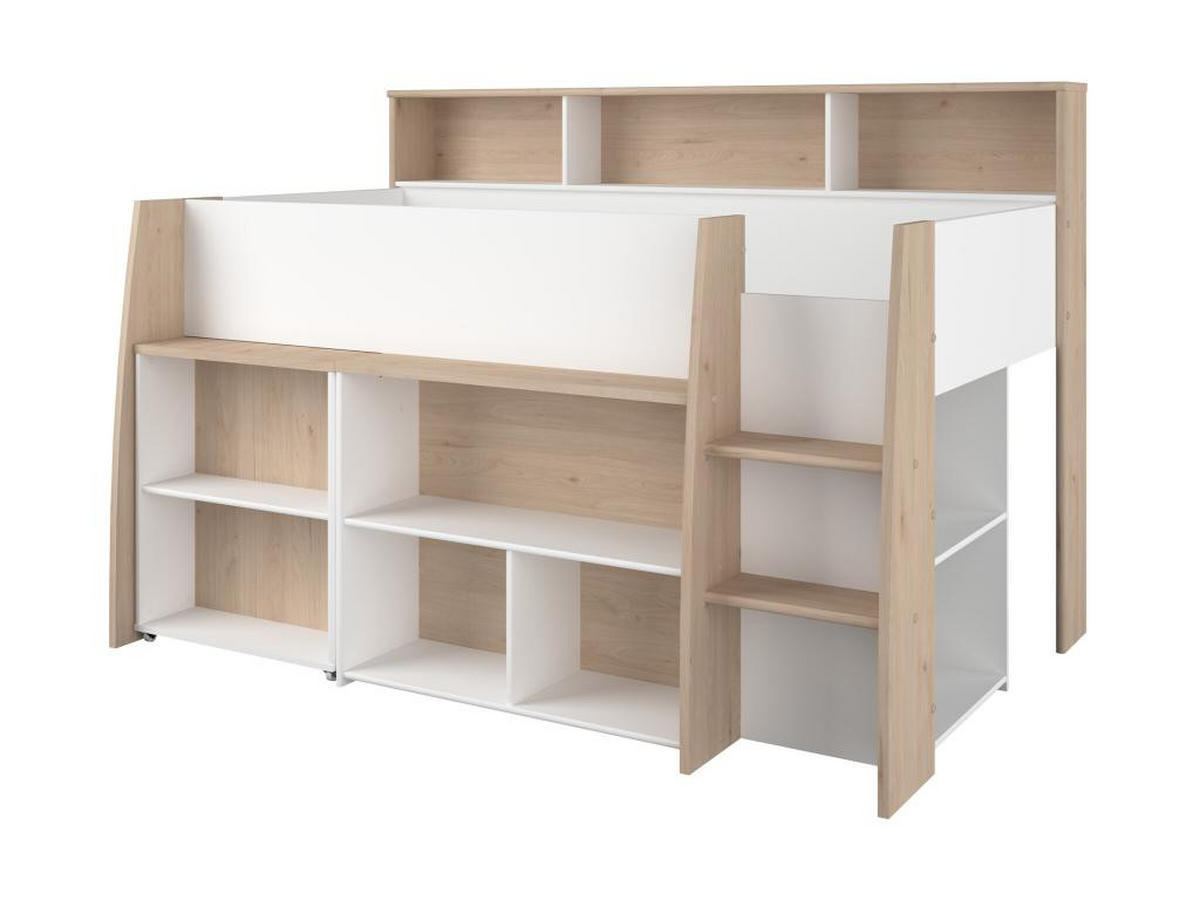HOCHBETT Lucas 2 in Japanische Eiche - Weiß 90 x 200 cm - Eichefarben/Weiß, Holz (90/200cm) - Parisot Meuble