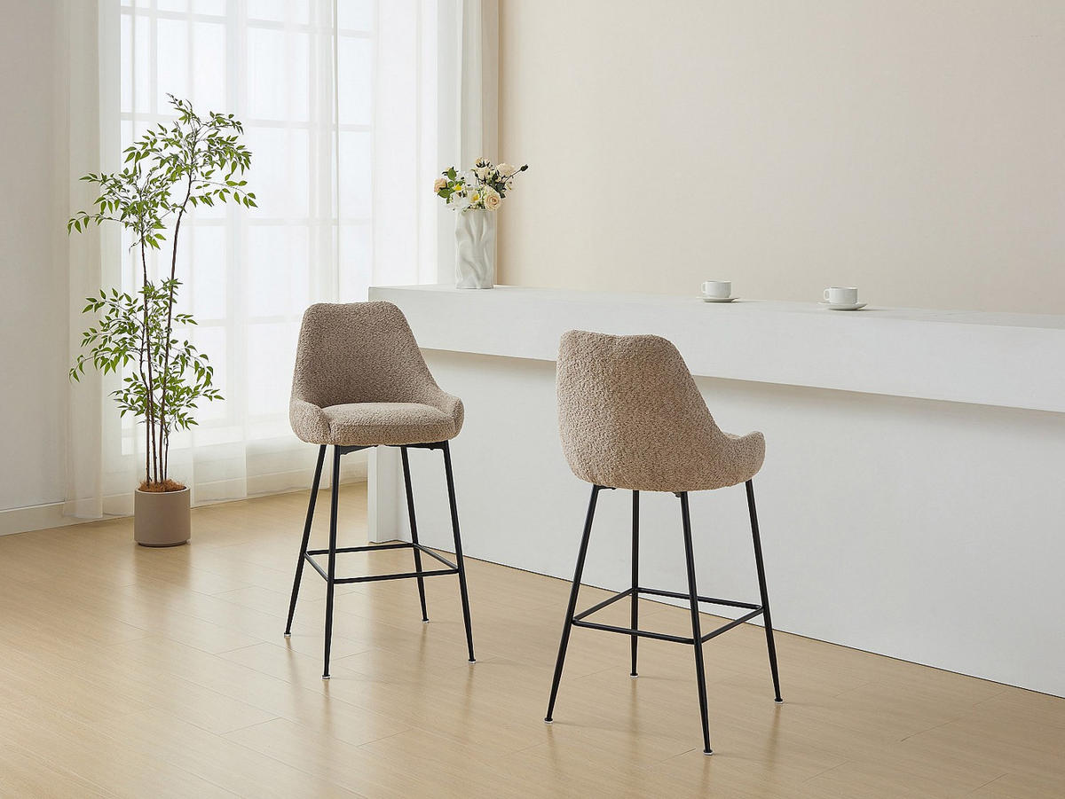 BARHOCKER 2er-Set - Bouclé-Stoff & schwarzes Metall - Taupe - TOYBA - Braun, Textil (52/97/58cm) - Vente-Unique