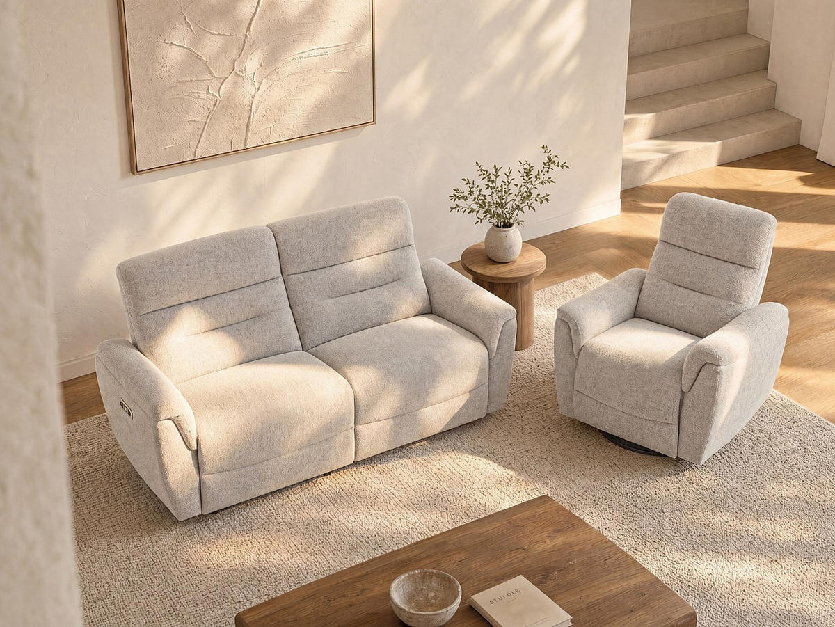 COUCHGARNITUR mit Sessel - 4 Personen - stoff - hellgrau Brevio - Hellgrau, Textil (90/101/91cm) - Vente-Unique