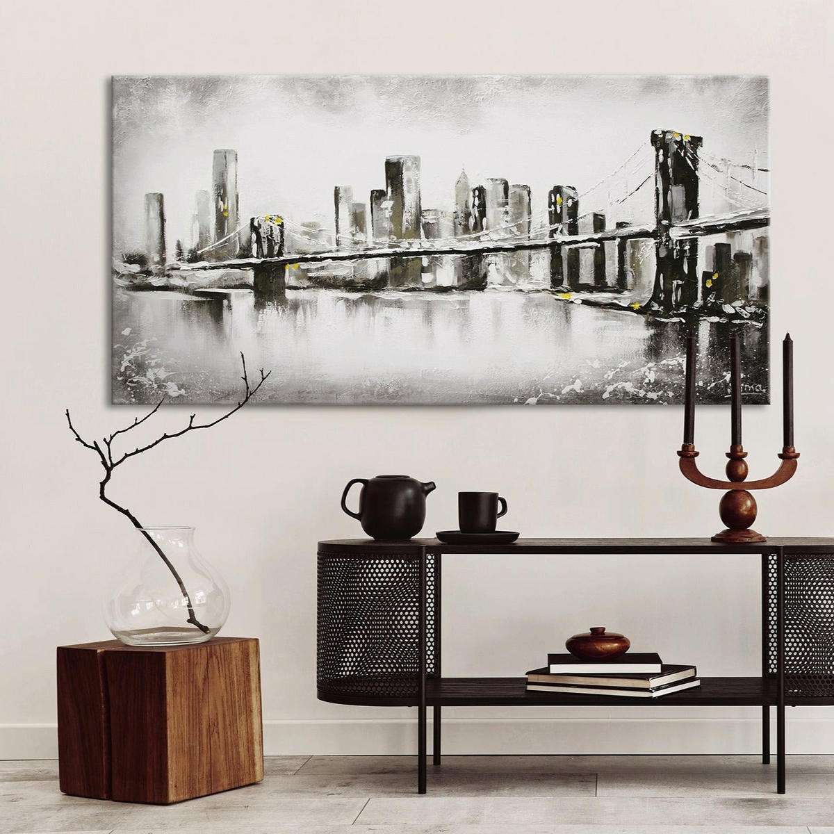 GEMÄLDE Großstadt auf Keilrahmen 200x100 cm - Schwarz, Holz (200/100cm) - YS-art gallery