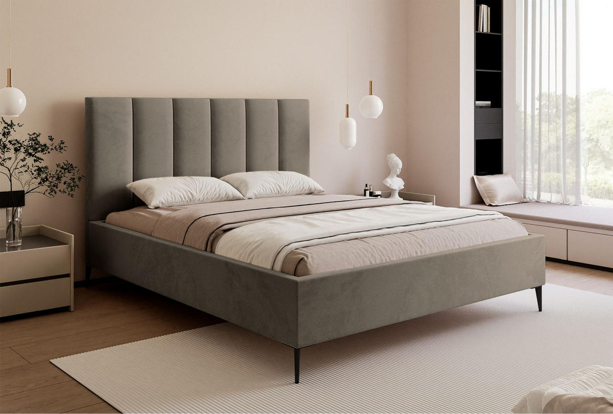 POLSTERBETT Masego Graubeige mit Metallbeinen, Velours, 180x200 cm - Taupe/Schwarz, Textil/Metall (180/200cm) - Selsey