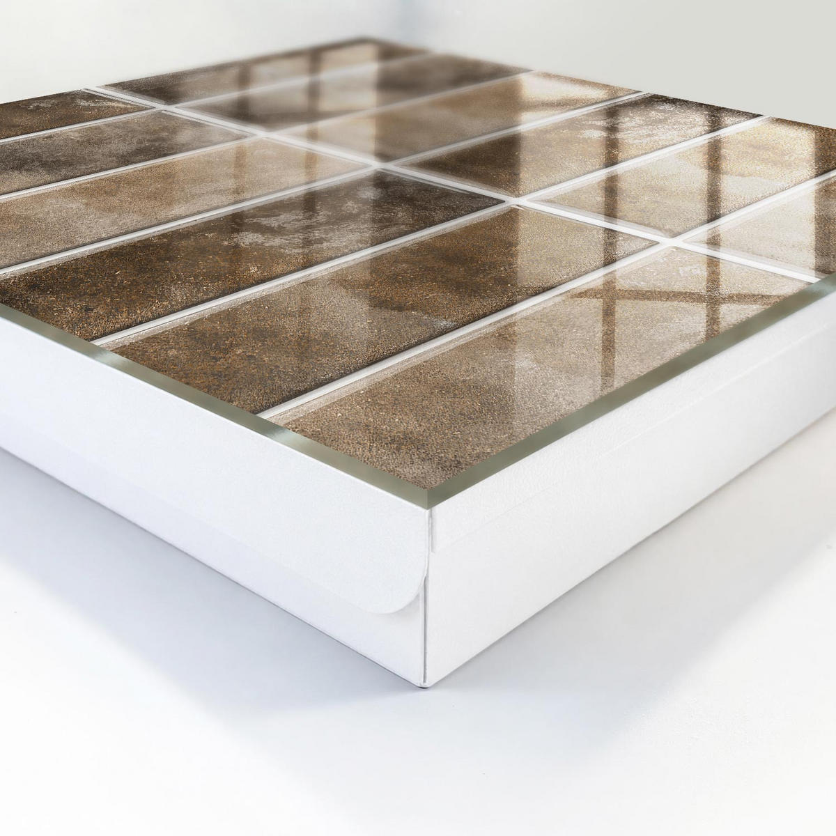 SCHLÜSSELBOX Weiß 30x30 cm – Türöffnung nach rechts - Warme Fliesen - Braun, Metall (30/30/5cm) - TULUP