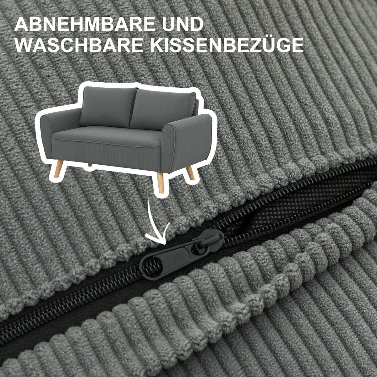 ZWEISITZER Sofa mit 2 Kissen Polstersofa mit 54cm extra tiefen Sitzen Dunkelgrau - Dunkelgrau/Eukalyptusholzfarben, Holz/Textil (75/78/145cm) - HOMCOM