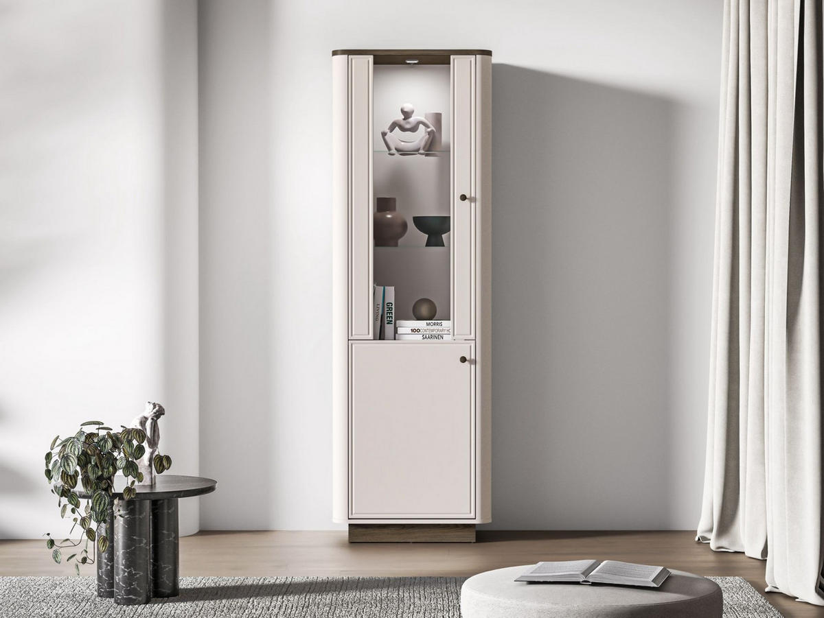 VITRINE Vilavio 2-türig Kaschmirgrau/Eichenoptik 65 cm - Taupe/Dunkelbraun, Holzwerkstoff (65/191.5/40cm) - Selsey