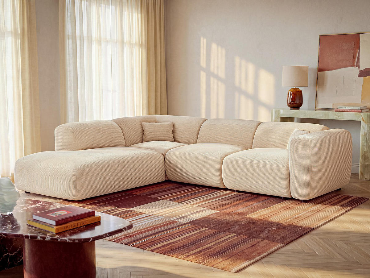 SOFA - 6 Personen - samt - beige Pogni - Beige, Kunststoff/Textil (269/221cm) - Vente-Unique