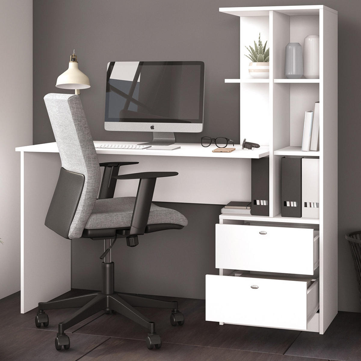 SCHREIBTISCH Denton Weiß 136 x 55 cm - Weiß, Holzwerkstoff (55/136/138cm) - Vicco