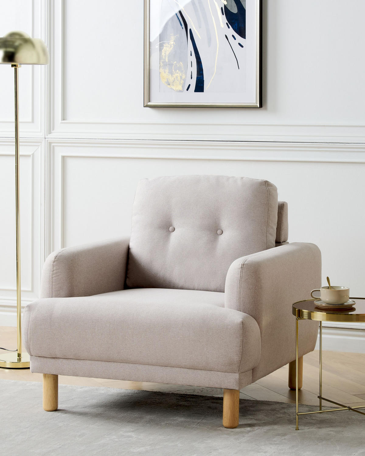 SESSEL Taupe Tuve - Beige/Weiß, Textil (88/85/90cm) - Beliani