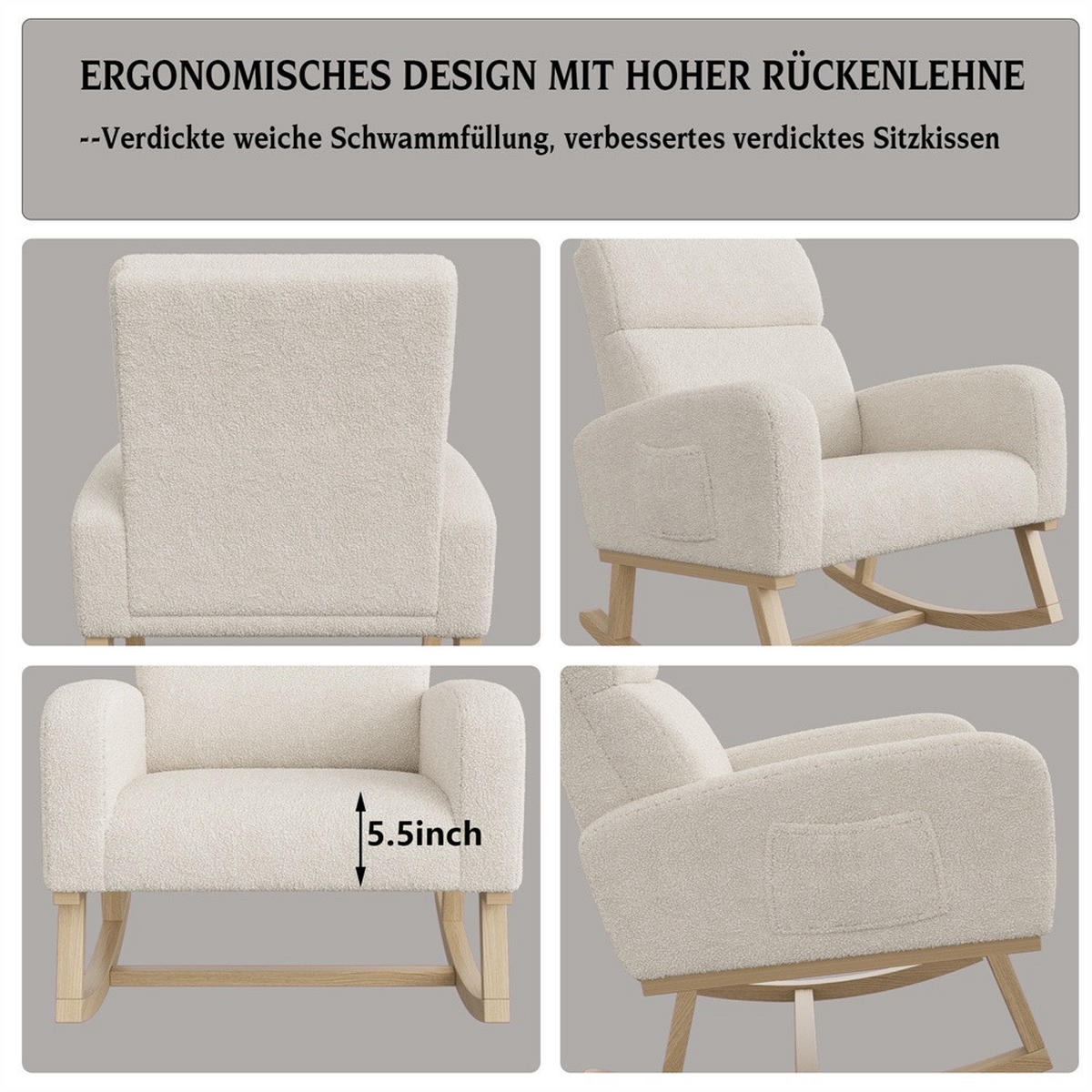 SCHAUKELSTUHL mit Armlehnen - Relaxsessel mit praktischer Seitentasche - Beige - Beige, Textil (69.2/87/78.5cm) - DELFA