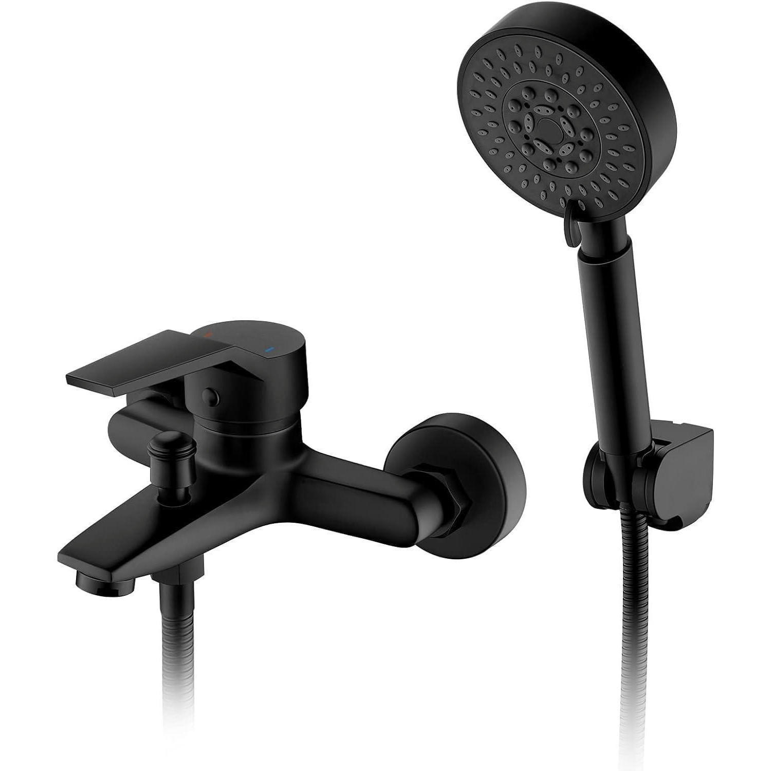 DUSCH- und Badewannenarmatur Schwarz 2 Funktionen Wassersparend 5 Duschmodi - Schwarz, Metall (19.5/12.6/21.6cm)