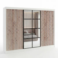 SCHWEBETÜRENSCHRANK NORIVO-Weiß, Weiß-Lamelle, Schwarz-Spiegel, Weiß-Lamelle 200 cm - Schwarz/Weiß, Holzwerkstoff (200/215/59.5cm) - A&J MöbelLand