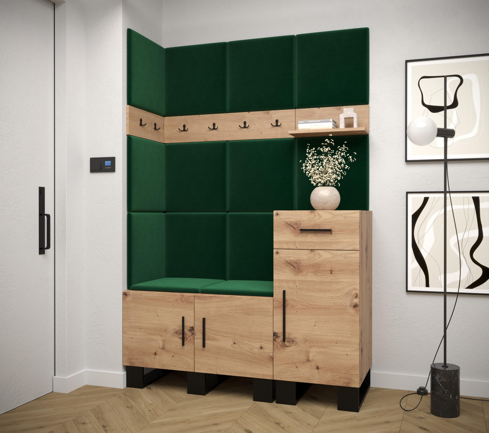 GARDEROBEN-SET 196/126/45,6 - Waldgrün/Schwarz, Holz/Kunststoff (126/196/45.6cm) - Abiks Möbel