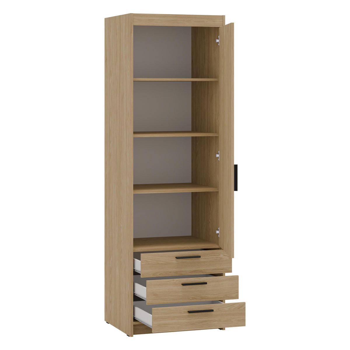 KLEIDERSCHRANK Storicos Geölte Eiche 59,9/190,5/53 cm - 1T3S Modern mit Schubladen - Eichefarben, Holzwerkstoff/Kunststoff (59.9/190.5/53cm) - AX Living