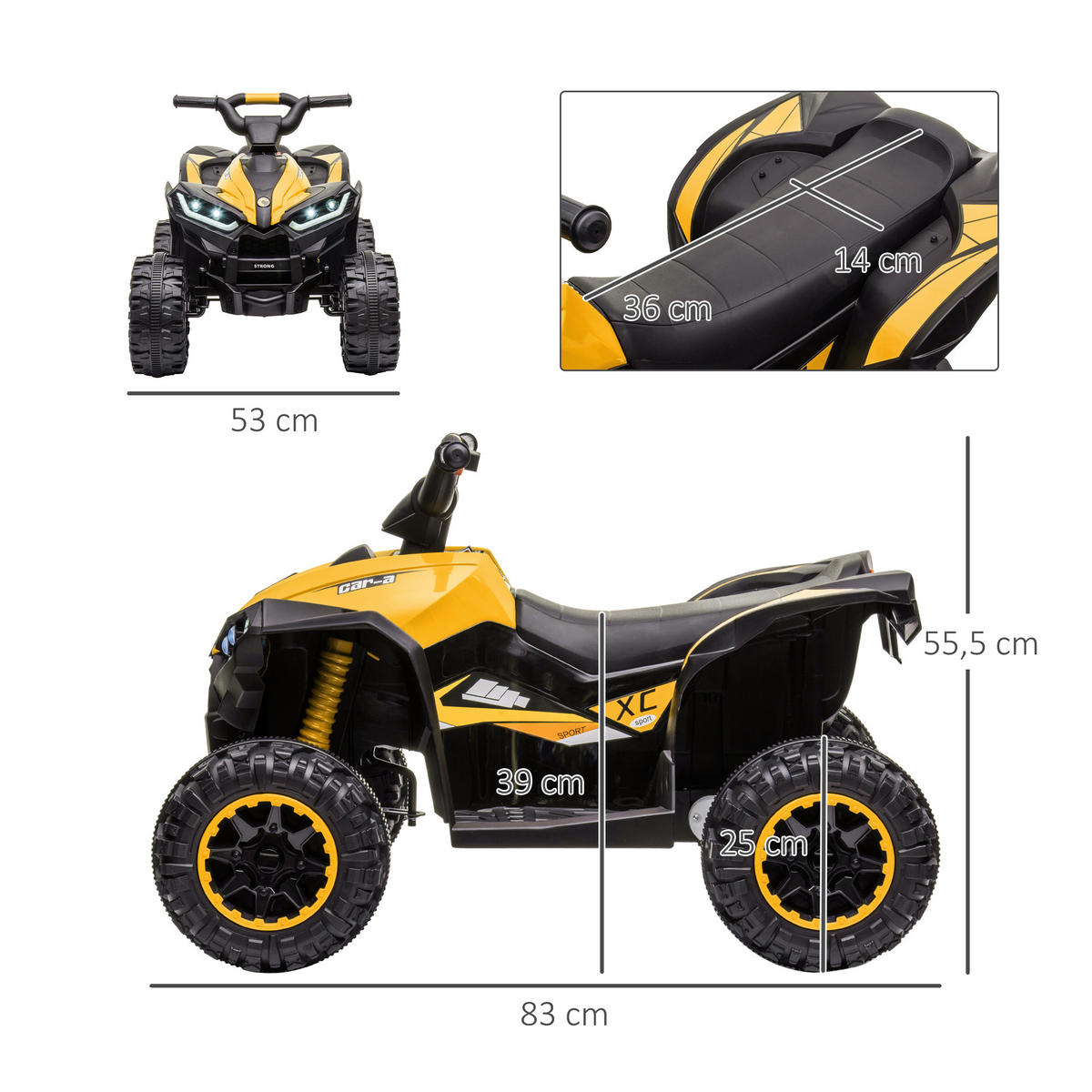 ELEKTRO-QUAD - Gelb/Schwarz, Kunststoff/Metall (83/53/55.5cm) - HOMCOM