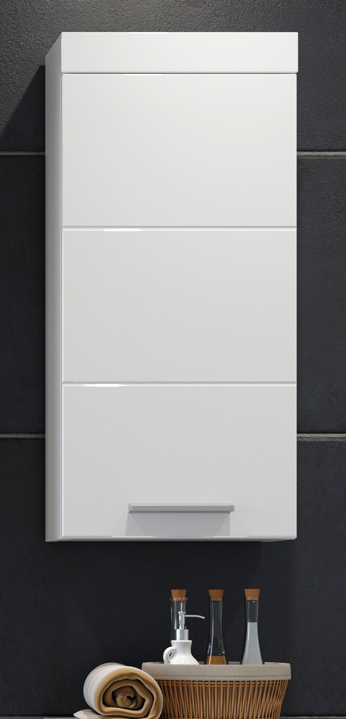 HÄNGESCHRANK weiß Hochglanz 35 x 75 cm, Badschrank hängend - Weiß Hochglanz/Silberfarben, Holzwerkstoff/Kunststoff (16/75/35cm) - Top.Furn